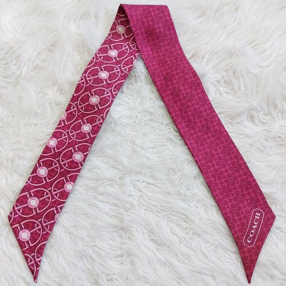 Coach Pink Buckle and Signature Pattern Silk Head Scarf - Picture 1 of 5